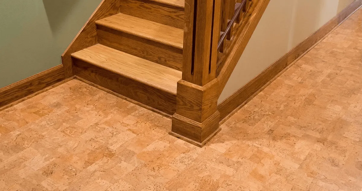 End of a staircase with cork flooring in Springfield, MO