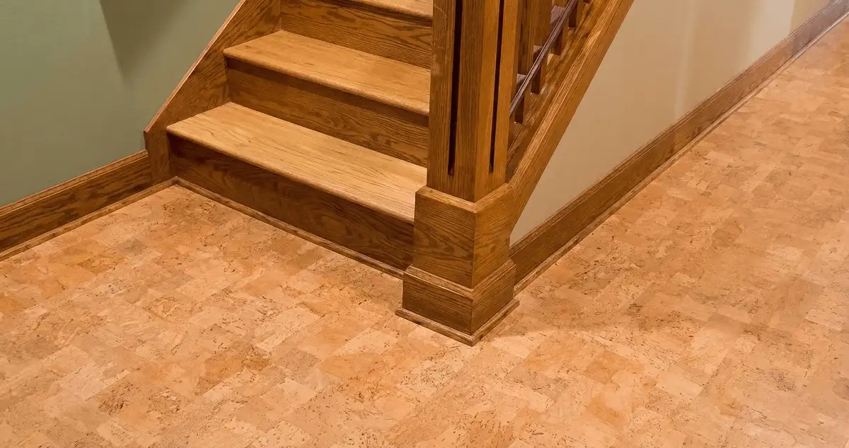 End of a staircase with cork flooring in Springfield, MO